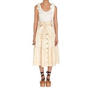 Ulla Johnson Reine Tiered Denim Button Front Midi Skirt Blanc Cream Size 4